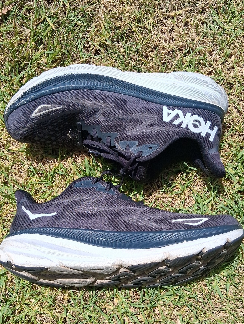 Hoka Clifton 9 Men's Running Sneakers in Black and White
